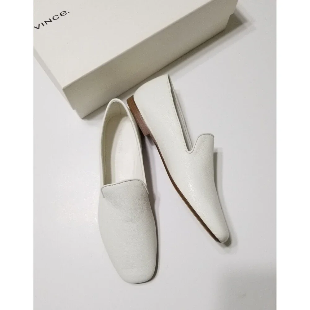 NIB Vince Bray White Leather Flat Loafer Smoking Slipper Size 6.5, 8, 8.5 $295